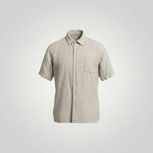 Tasso Elba Island Button Up Men XL Beige Linen Silk Shirt Coastal Resort Neutral